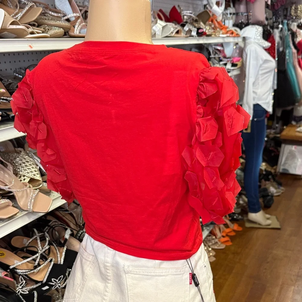 Red Ruffled Sleeve Top - Picture 2 of 3